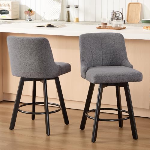 Swivel Bar Stools Set of 2,24" Upholstered Counter Height Bar Chairs wit...