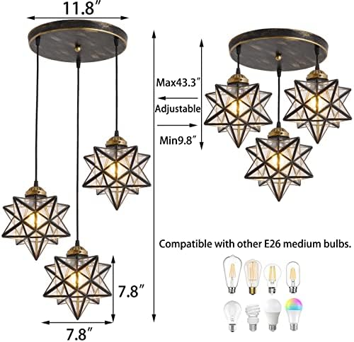 HAIXIANG Clear Glass 3 Pendant Lights Kitchen Dining Chandelier