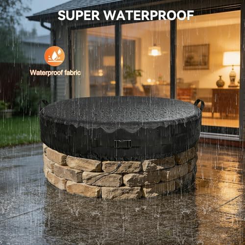 Onlyme Fire Pit Cover Round, 39-42 Inch Outdoor Firepit Covers 600D-42*9In