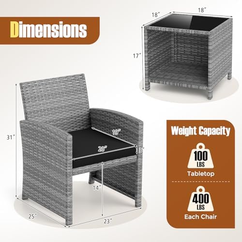 KOTEK 3 Piece Patio Furniture Set, Outdoor Wicker Patio Chairs with Cushions ...