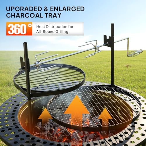 ROVSUN Upgrated 33'' Outdoor Fire Pit with 2 Grills, Grill with Side ...