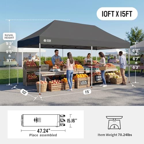 CROWN SHADES 10x15 Pop Up Canopy Outdoor Tent, Event Shelter, Gray