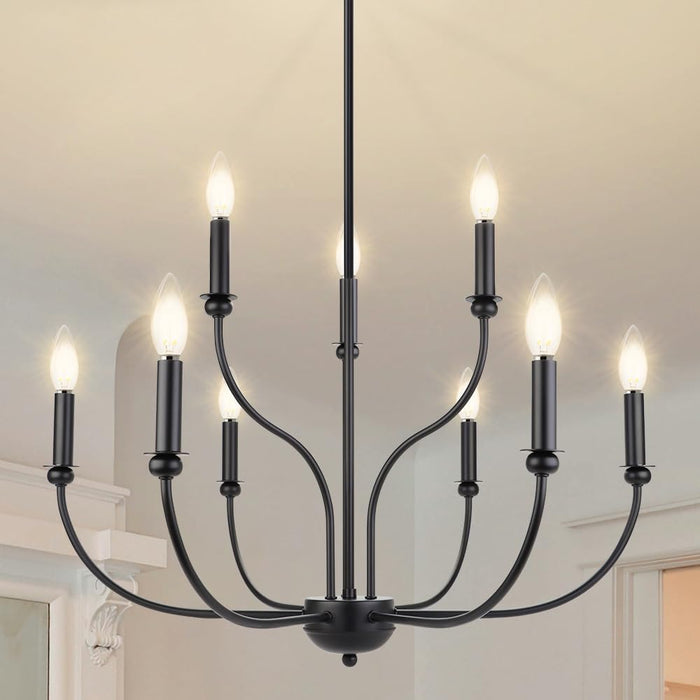 Black Chandelier Candle Style, 9-Light Farmhouse Chandelier 27’’