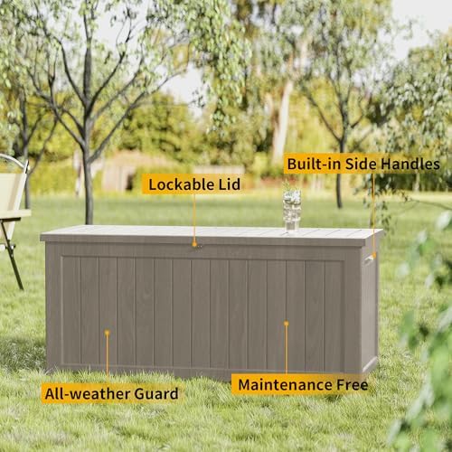 270 Gallon Outdoor Storage Box Waterproof, Lockable Resin Deck Box Large Stor...