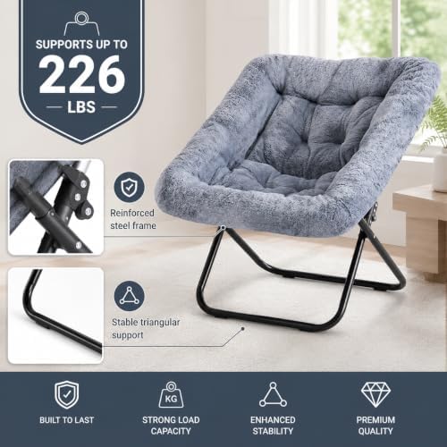 Simple Deluxe Oversized Square Moon Chair for Adults, Soft Faux Fur Folding L...