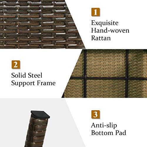 LDAILY Outdoor Side Table, Portable Wicker Coffee Table with Rattan and Steel...