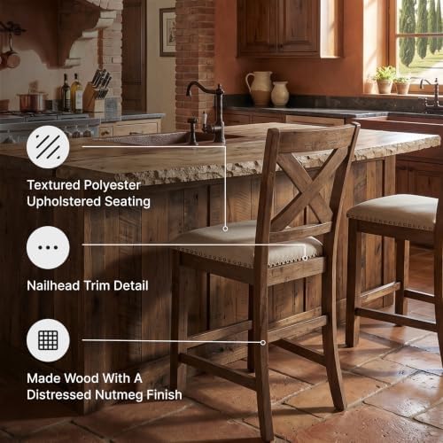 Signature Design by Ashley Rustic Counter Height Bar Stool, Set of 2, Beige