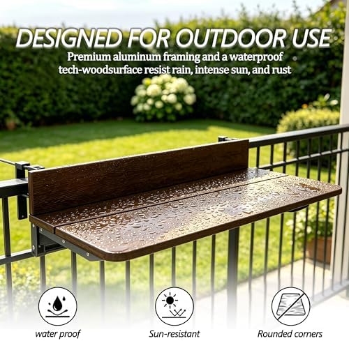 Balcony Bar Table for Railings, Outdoor HDPE Hanging Folding Adjustable Heigh...