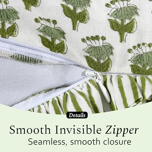 CPC Block Print Ruffle Throw Cover Emerald Green 20"x20" Inch Pack ...