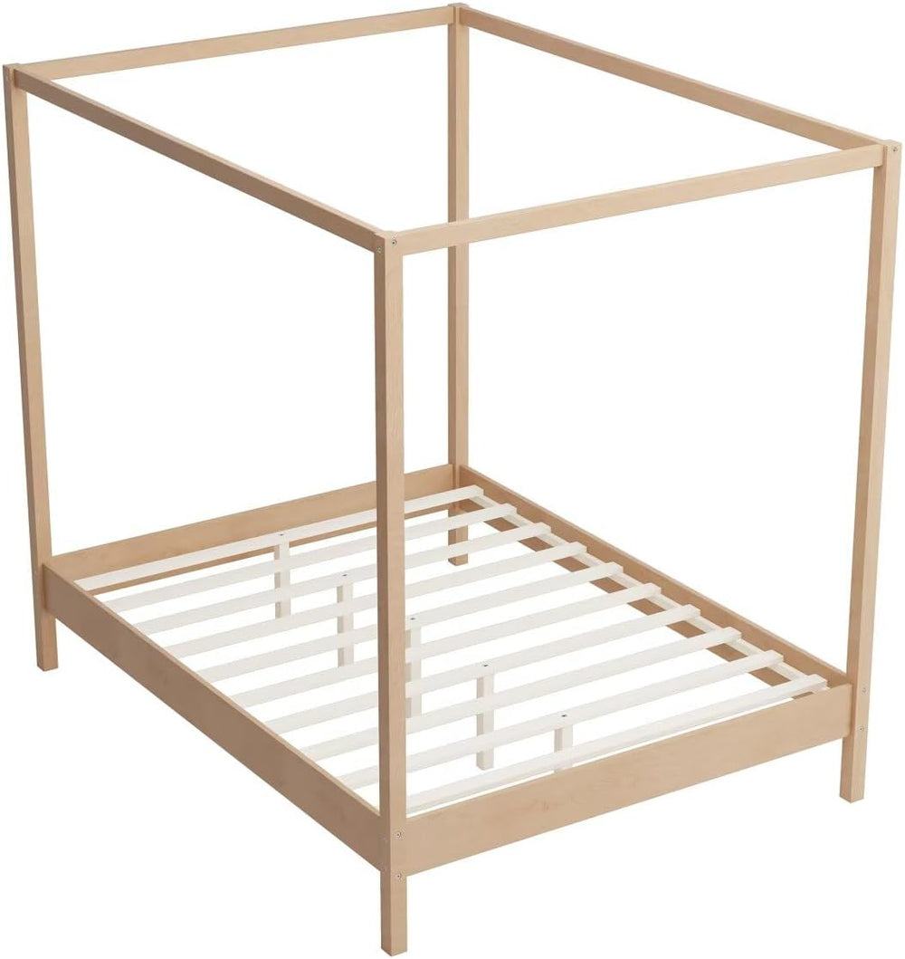 JIJIWANG King Size Solid Wood Canopy Bed, Natural