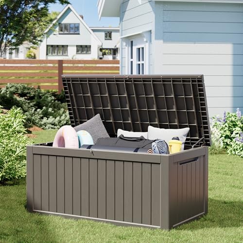 270 Gal Deck Box,Outdoor Storage Box Waterproof Lockable,Gas Lift,Grey