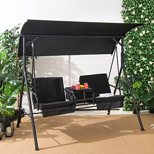 tangkula 2 person porch swing with cooler bag shown in use