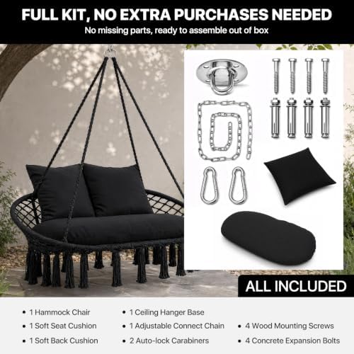 Athena Collection 2-Person Hammock Chair with Mounting Hardware Kit, Black