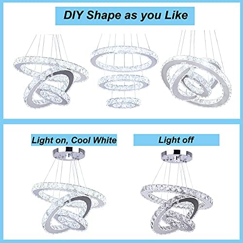3-Ring Modern Crystal Ring Adjustable Chandelier Ceiling Light Cool White