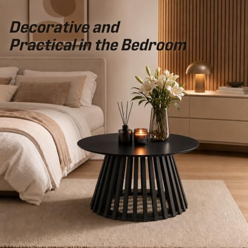 HNY Black Round Coffee Table, Wood 31.5" Center Table for Living Room