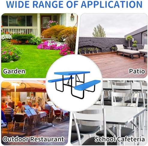 Picnic Tables for Outdoors,Commercial Metal Picnic Table Bench Set with Umbre...