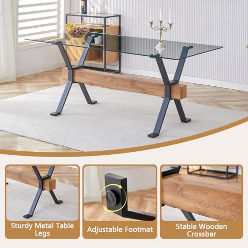 Glass Dining Table 71"｜Modern Dining Table for 6-8｜0.4" Thick Tempe...