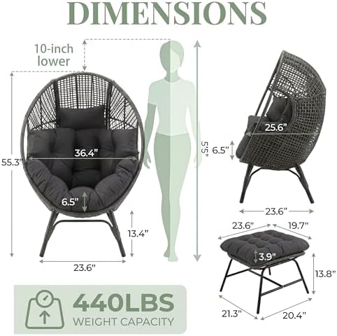 NICESOUL Patio Egg Chair with Ottoman, Indoor Outdoor Egg-Shell Lounge Chair,...