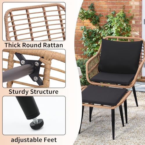 KROFEM 5 Piece Wicker Bistro Patio Conversation Furniture Set, Natural