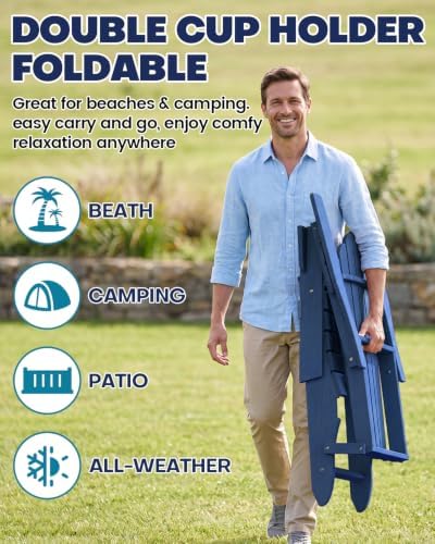 Plawdlik Oversized Folding Adirondack Chair Set of 2, Outdoor Chair, Navy