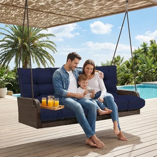 Outdoor Waterproof Porch Swing Cushion Replacement, Navy blue, 63x40in