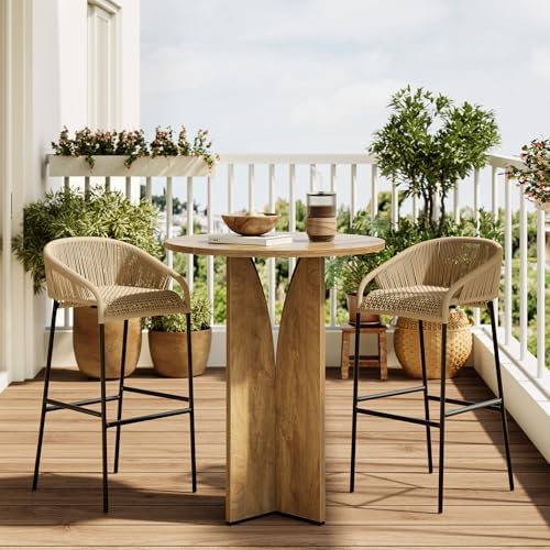 LITTLE TREE Round Bar Table, 31.5 Inches Counter Height Cocktail Table, Woode...