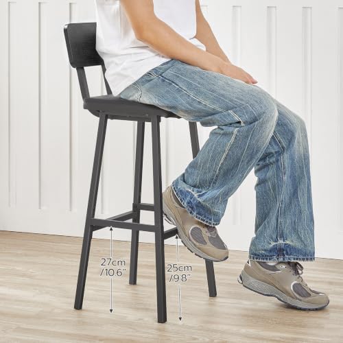 HOOBRO Black Bar Stools, Set of 2 PU Upholstered Tall Bar Stools, Kitchen Bre...
