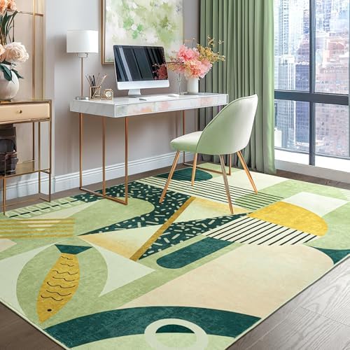 Tepook 5x7 Green Abstract Geometric Print Area Rug Modern