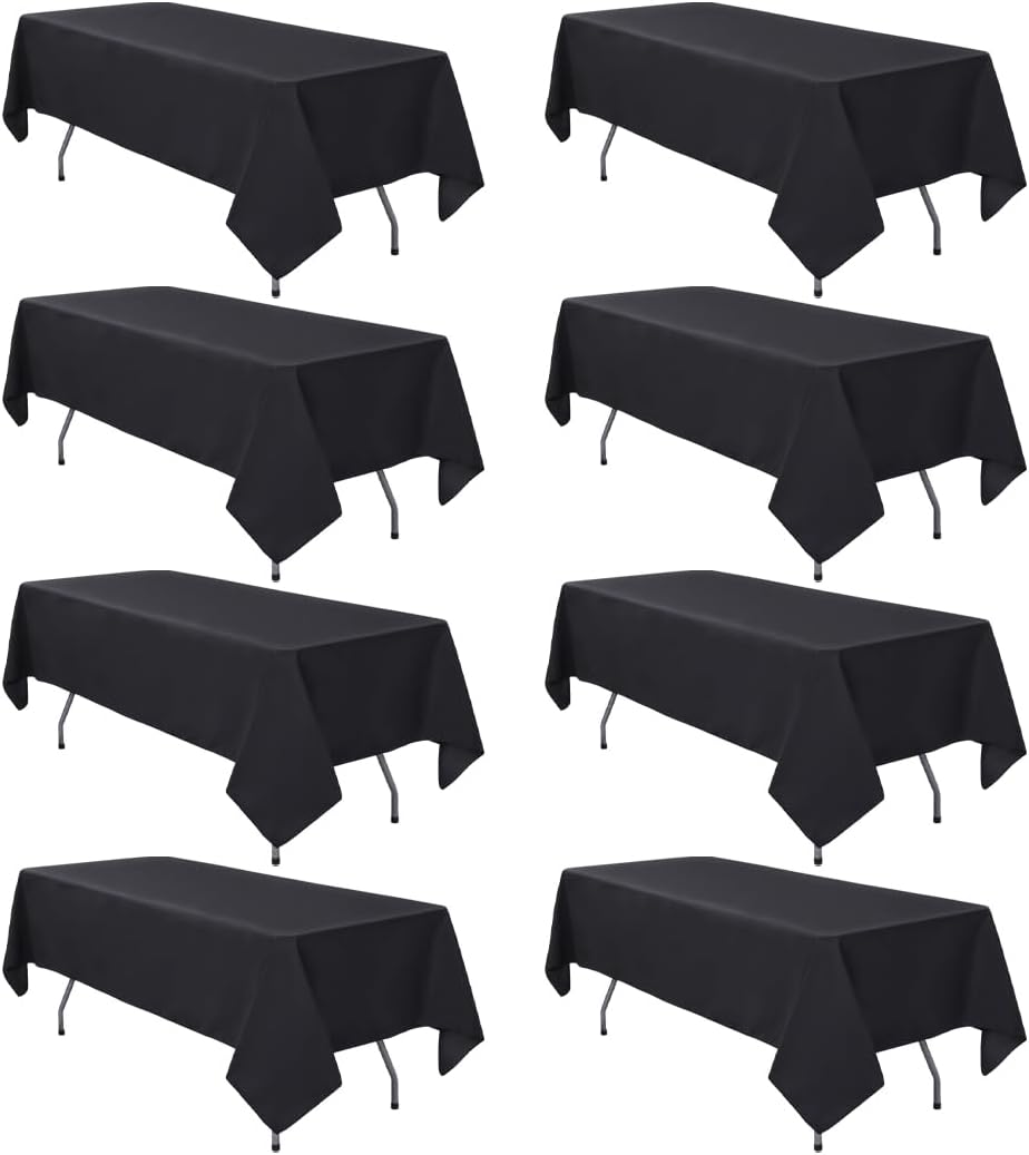 8 Pack Black Tablecloth 60 x 102 Inch Polyester Table Cloth for 6 Foot Rectan...