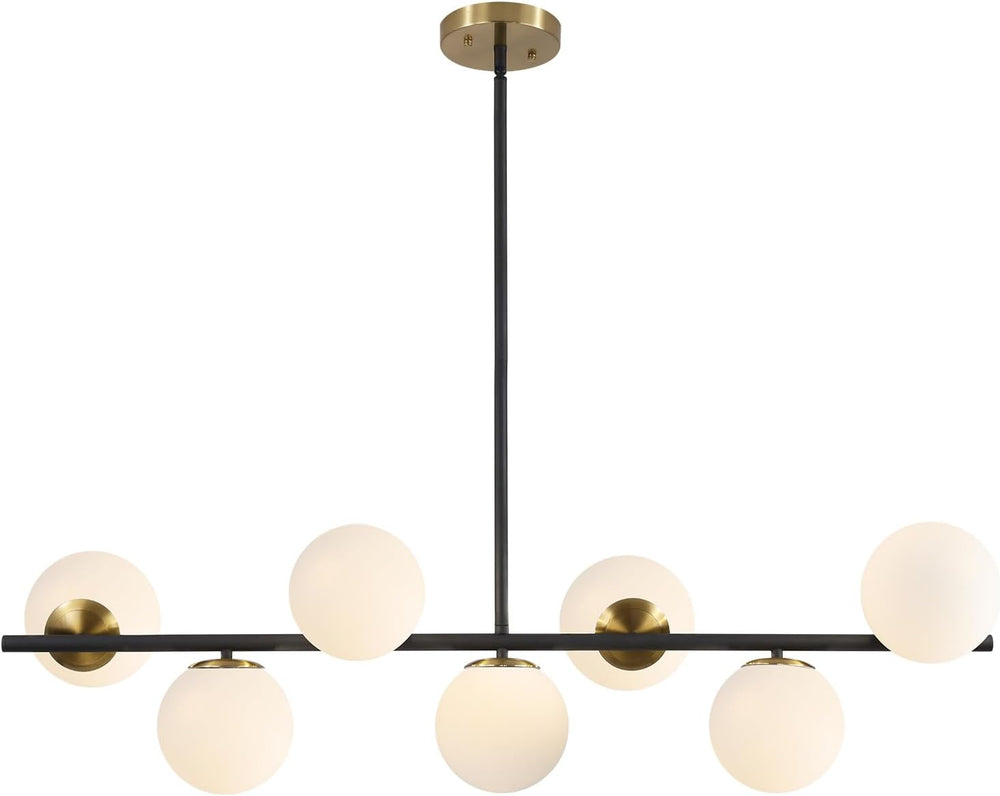 KCO 43.3" Black Gold Linear Glass Globe Sputnik Chandelier for Dining Room