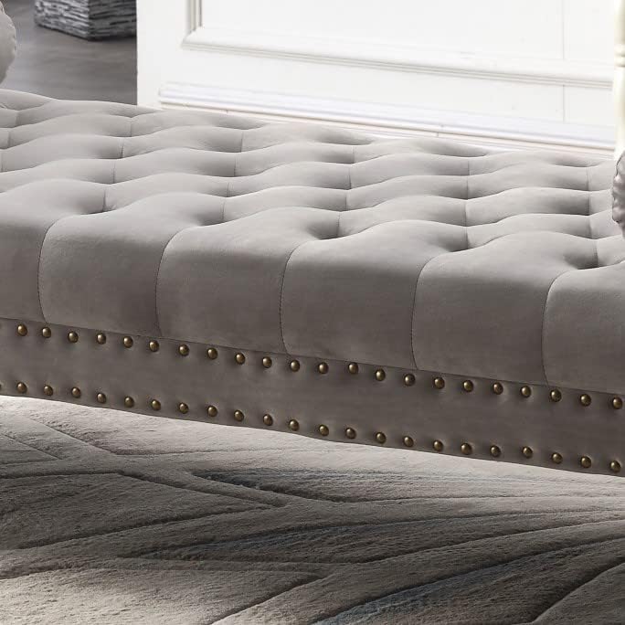 LMZ Mathias 71-inch Rolled Arm Velvet Button Tufted Upholstered Bench for Bed...