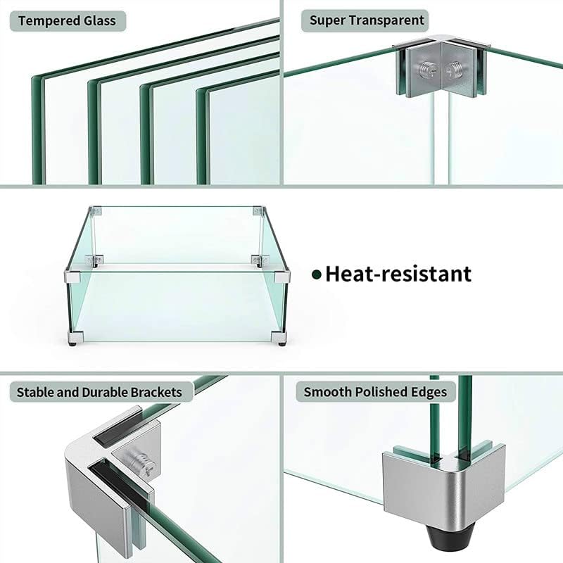 MESIDA 23.5"x23.5"x6" Fire Pit Glass Wind Guard, Tempered Glas...