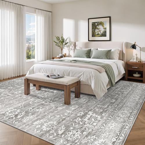 Soalmost 9x12 Area Rugs for Living Room, Washable Neutral Soft Rug Grey