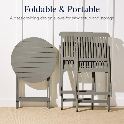 Best Choice Products 3-Piece Acacia Wood Bistro Set, Folding Patio Furniture ...