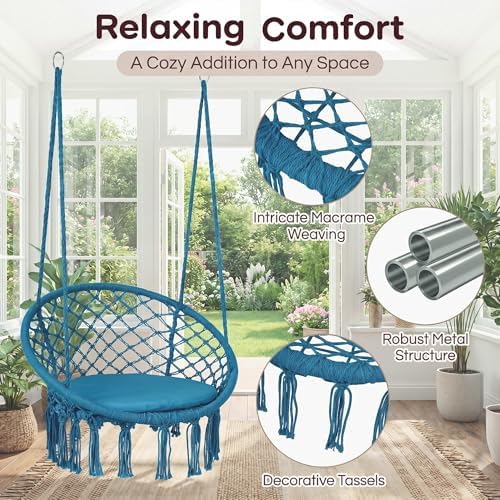 Giantex Hammock Chair Macrame Swing, Boho Swing Chair with Round Seat Cushion...