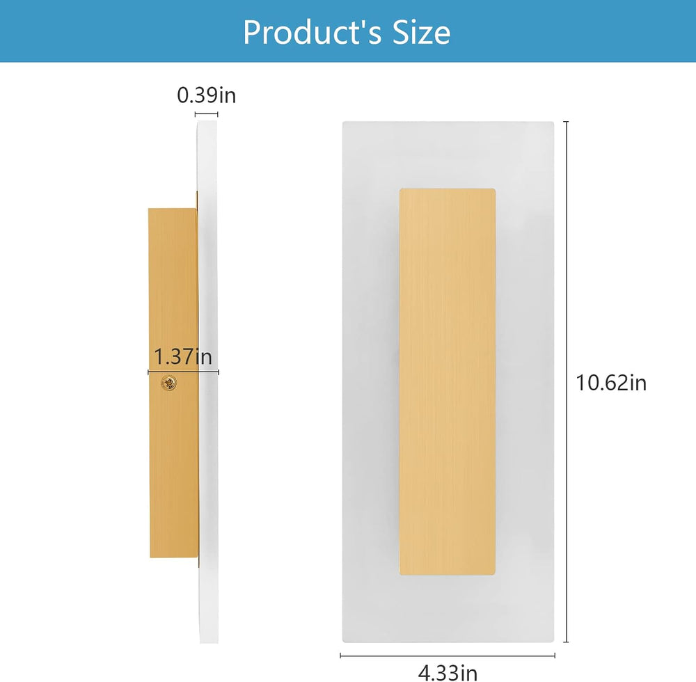 LMQNINE Modern LED Acrylic Gold Wall Sconce White Light 6000K for Bedroom Cor...