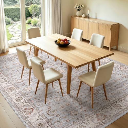 WITSHOCK Washable Area Rug 12x15 Non-Slip Floral Carpet, Gray/Light Blue