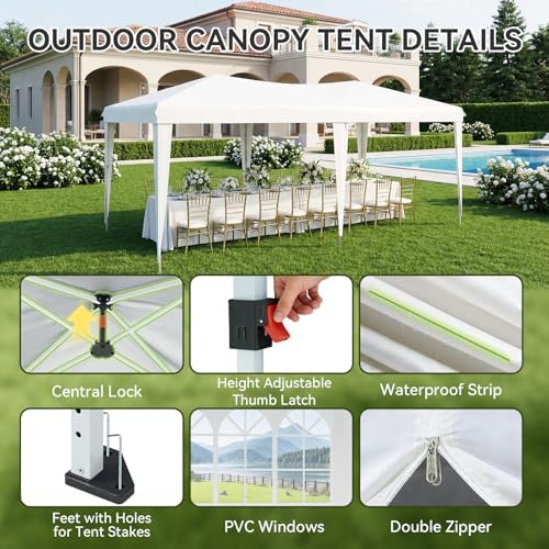 Aoxun 10x20 Pop Up Canopy Tent with 6 Sidewalls, Party Tent, White
