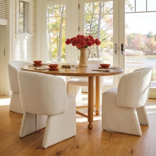 NORDICANA Barrel Dining Room Chairs with Arms, Set of 4, Off-White