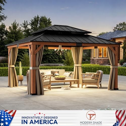 Modern Shade Wood Gazebo 13x15 with Double Galvanized Steel Roof