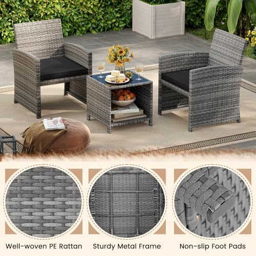 KOTEK 3 Piece Patio Furniture Set, Outdoor Wicker Patio Chairs with Cushions ...