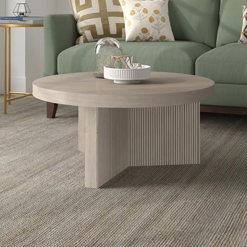 Henn&Hart 32" Scandinavian Fluted Coffee Table, Beech White