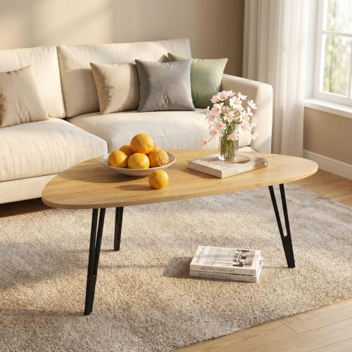 Manora Modern Mid Century Coffee Table, Oval Triangle Wood Center Table with ...