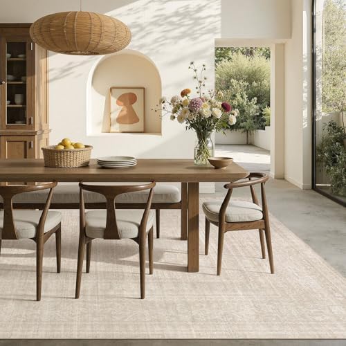Nakagishi Neutral 7x9 Area Rugs for Living Room Washable, Beige