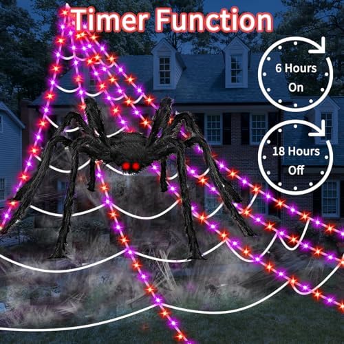 Halloween Decorations Outdoor Spider Web Lights, 23Ft 350 LED Light up Spider...