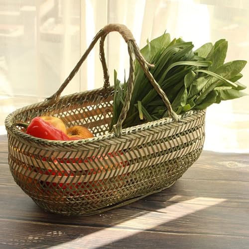 Ciieeo Bamboo Weaving Shopping Basket Handheld Vegetable Fruit Storage Basket...