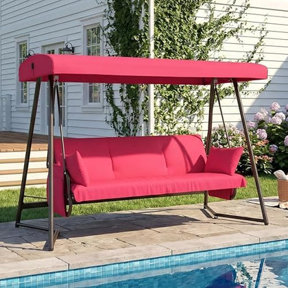 3-4 Seat Oversized Outdoor Porch Swing with Adjustable Canopy