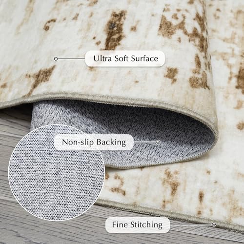 FMFUNCTEX 7x10 Washable Brown Beige Modern Abstract Living Room Area Rug