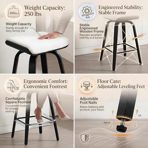 HNY 26" Swivel Bar Stools Set of 2, Backless Counter Height Bar Stools w...