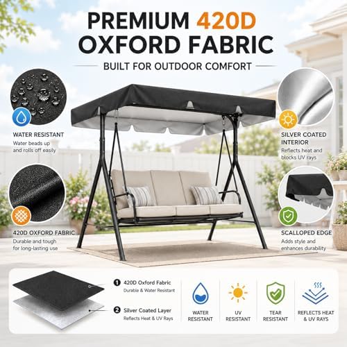 Patio Swing Canopy Replacement Top, 65x45/75x45/78x47/85x45 Outdoor 2/3 Seate...